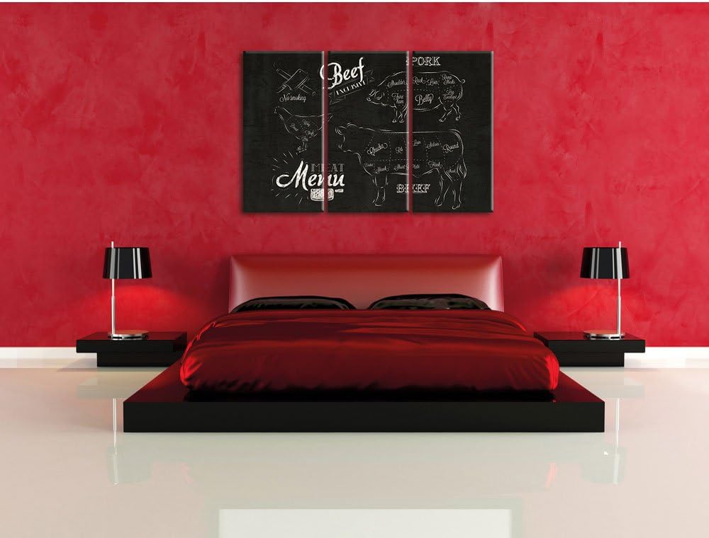 Pixxprint Meat Menu 1889 als Leinwandbild/Grösse: 3 Teilig (120x80) cm/Wandbild/Kunstdruck/fertig be
