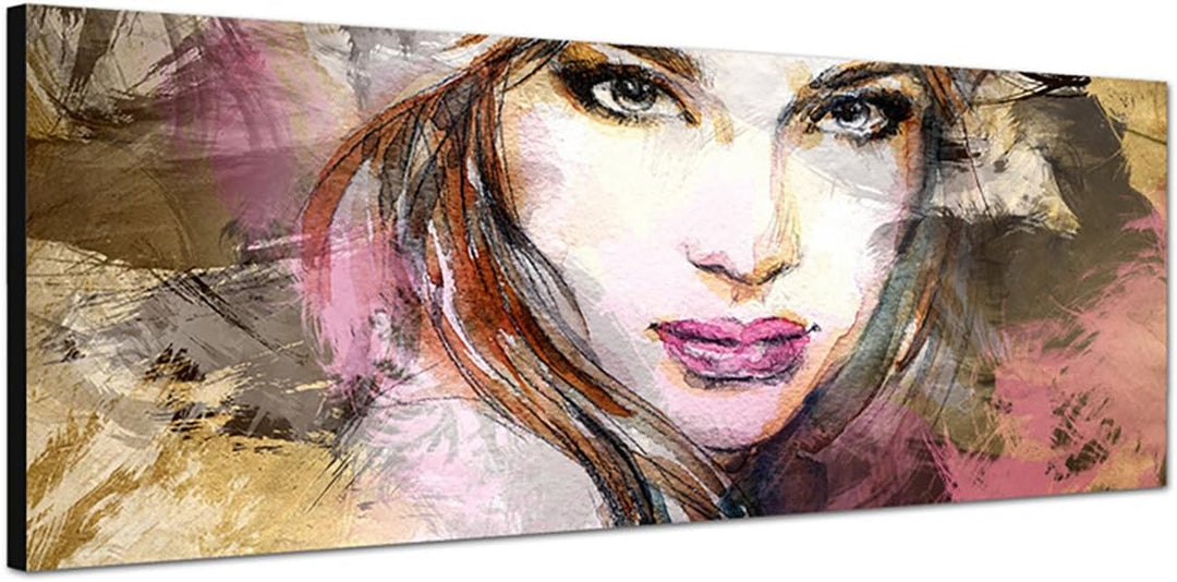 Paul Sinus Art Panoramabild auf Leinwand und Keilrahmen 150x50cm Handmalerei Frau Mädchen Gesicht Po