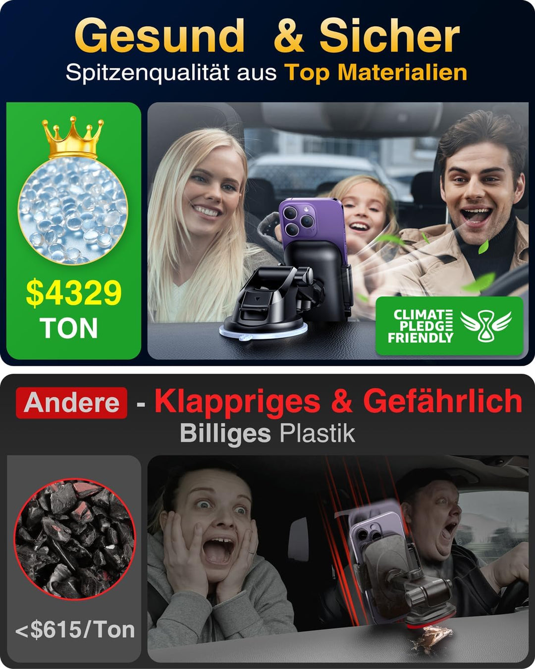 VANMASS 2026【Militär-Klasse】Handyhalterung Auto【Stärkste Saugnapf &amp; Lüftungshaken】4 in 1 Handy Halte