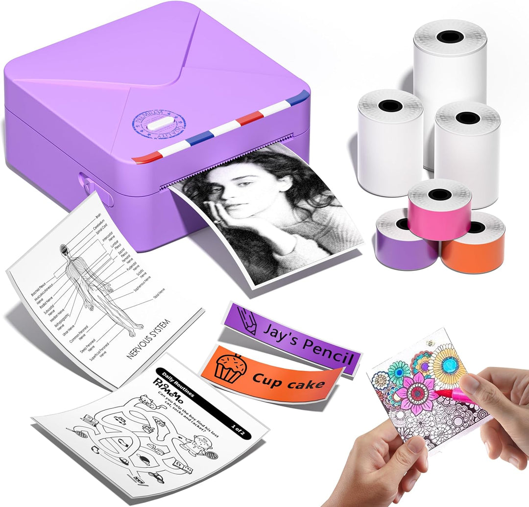 Phomemo M02S Mini Drucker für Smartphone, 300 DPI Taschendrucker Etikettendrucker mit 6 Papierrollen