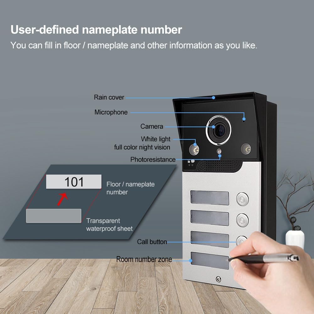 FTes RFKits WLAN Wireless Video Türsprechanlage,1080P Aussenkamera,7 Zoll Touchscreen Wireless Monit