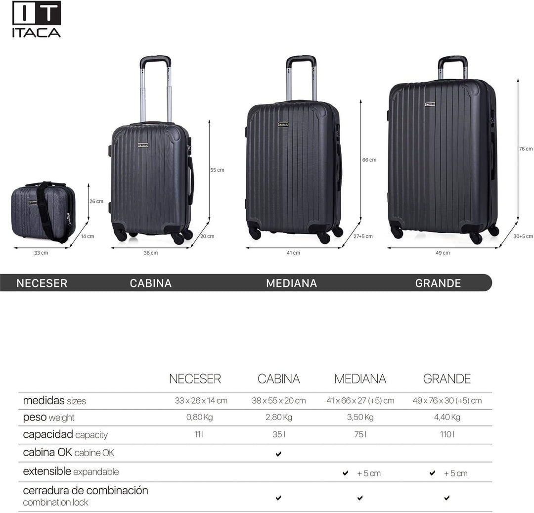 ITACA - Trolley Handgepäck Cabin Trolley Koffer Reisekoffer Hartschalenkoffer mit Zahlenschloss - Ka