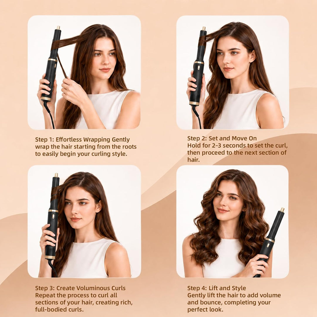 5 in 1 Hairstyler Warmluftbürste mit Aufsätzen - Rotierende Lockenbürste Elektrisch, Föhn Rundbürste