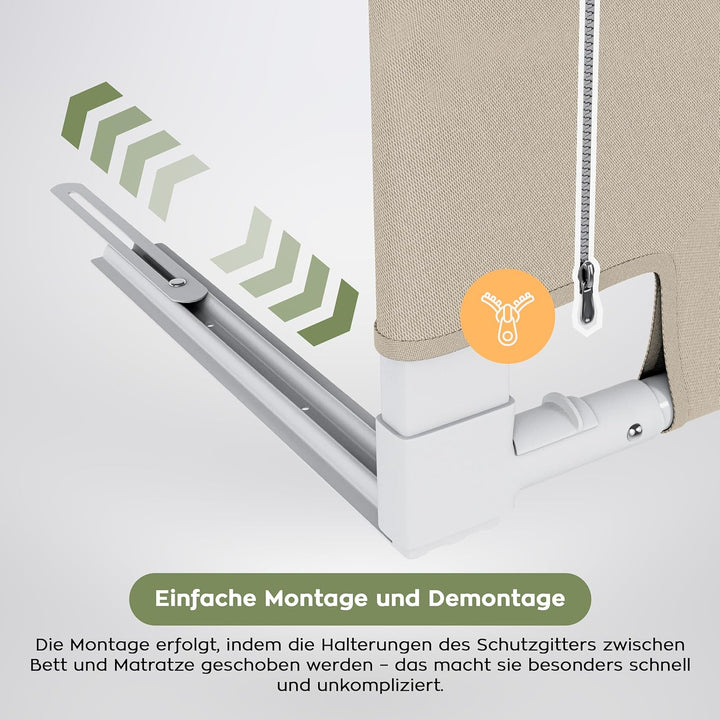 TULANO Cover 44, Bettgitter Kinderbett, Sicherheitsgitter Absenkfunktion, 18-Fach höhenverstellbar,