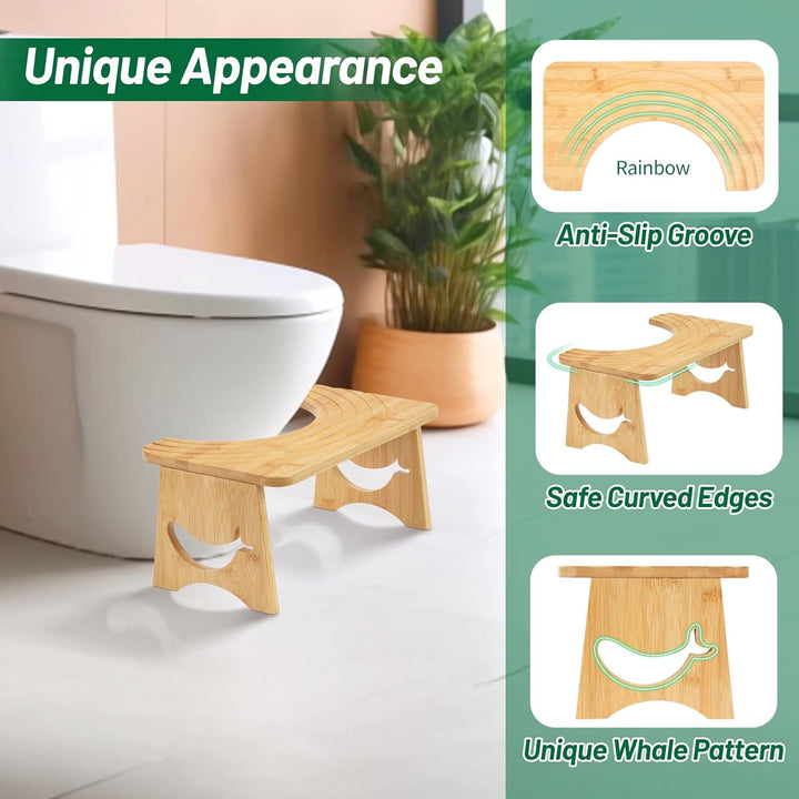 Bambus Toilettenhocker für das Badezimmer, klappbar Badhocker WC Hocker für Erwachsene, Klohocker Fa
