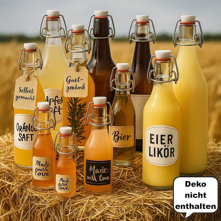hocz 10er Set Bügelflaschen Bügelflasche Glasflaschen 100ml mit Bügelverschluss zum Selbstbefüllen G