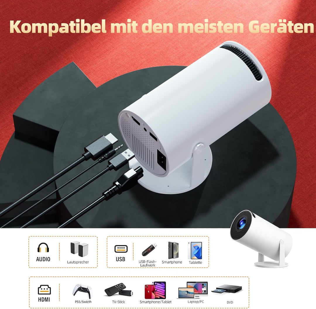 Neuer Mini Beamer 4K Unterstützt Android 11, Projektor Tragbarer FHD 1080P mit WLAN 6 BT 5.0, Beamer