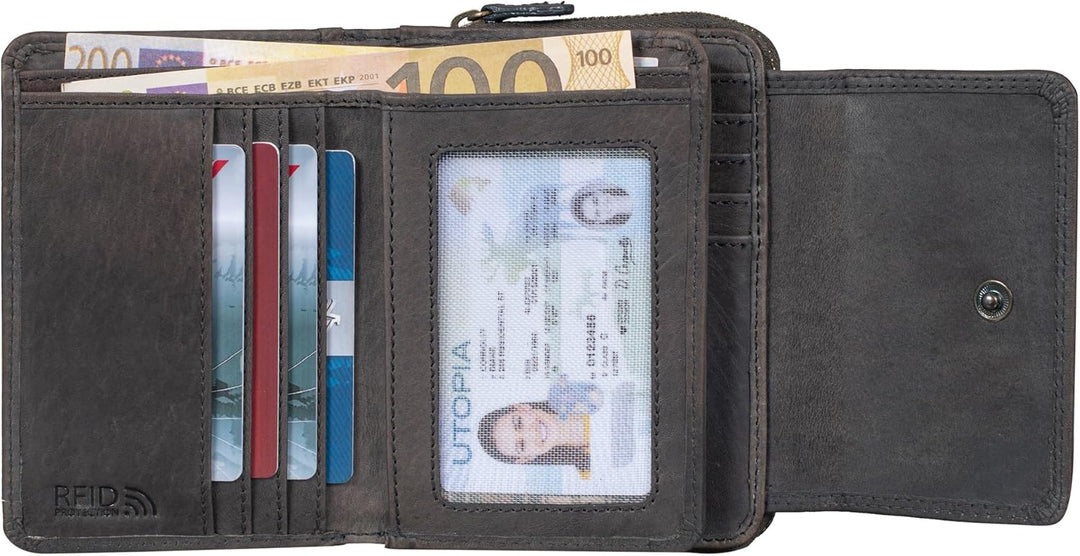 Benthill Damen Geldbörse Gross Echt Leder - Portemonnaie mit RFID Schutz - Portmonee mit vielen Kart