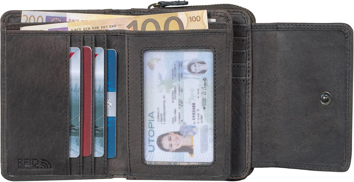 Benthill Damen Geldbörse Gross Echt Leder - Portemonnaie mit RFID Schutz - Portmonee mit vielen Kart