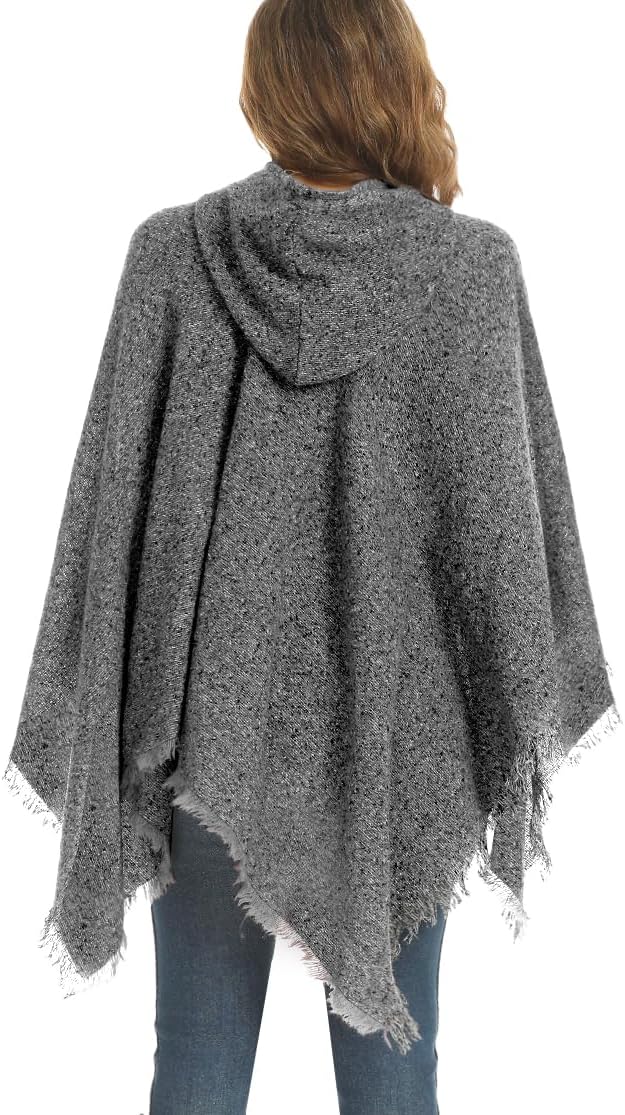 crazy bean Poncho Damen mit Kapuze mit Fransen Cape Damen Winter Warm Winddichte V-Ausschnitt Poncho