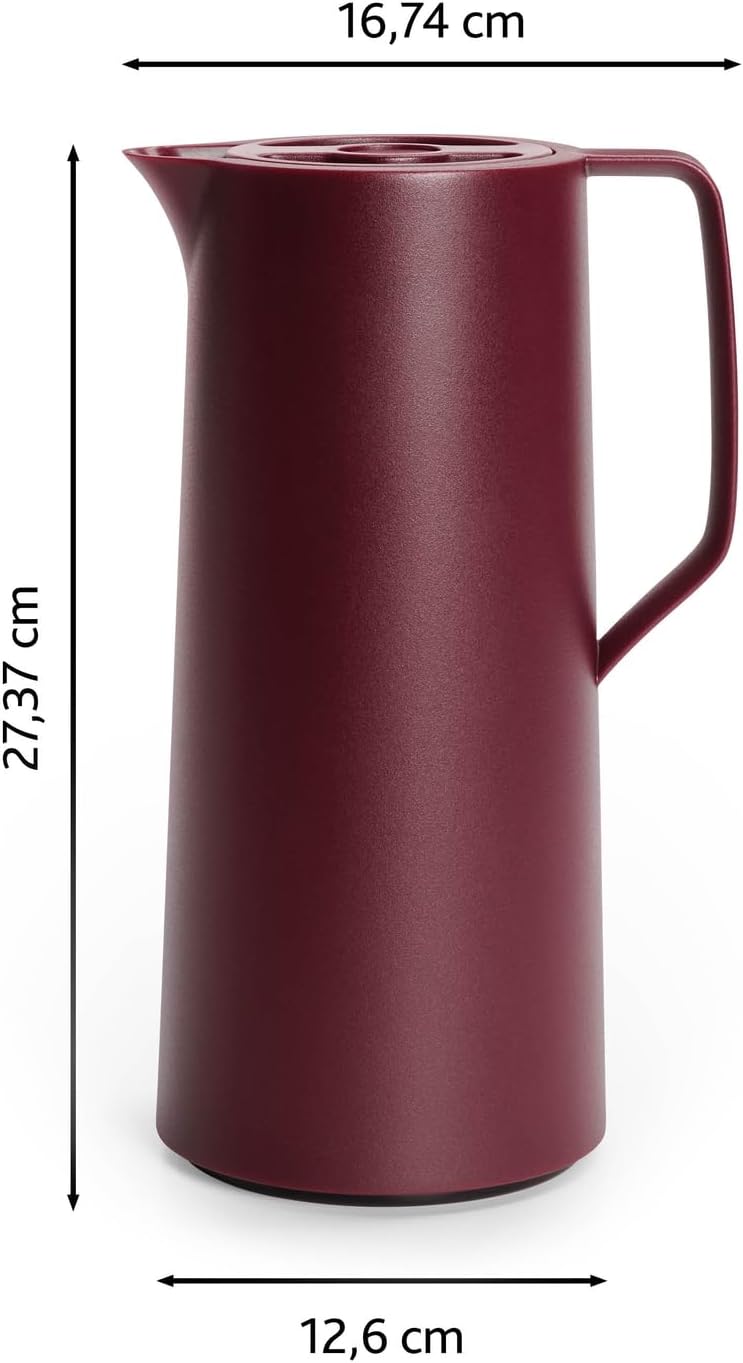 Emsa Motiva Isolierkanne, 1 Liter, Quick-Press-Verschluss, 12h heiss, 24h kalt, Glaskolben, Made in