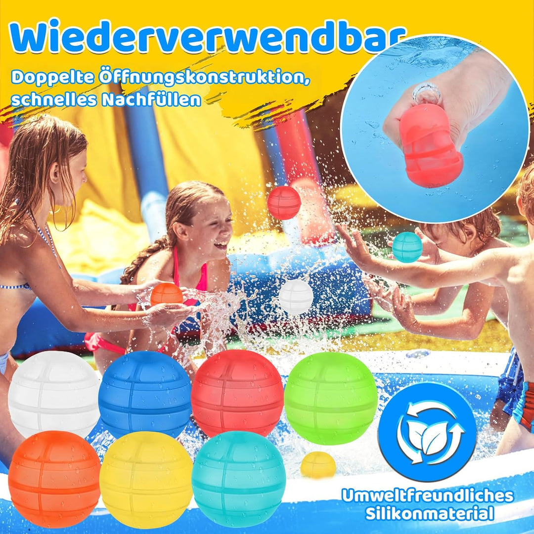Wasserbomben Wiederverwendbare 8 Stück &amp; Mesh Bag, Silikon Wasserbomben Selbstschliessend für Kinder