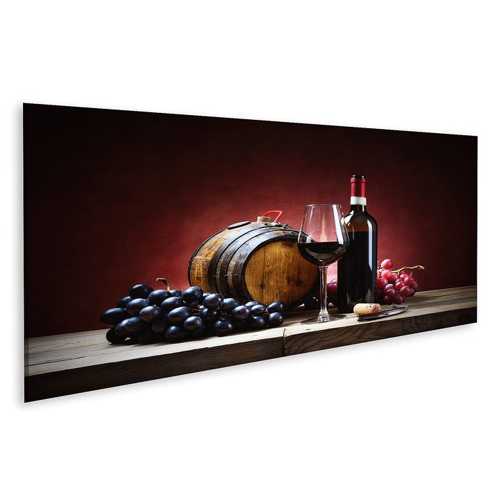 islandburner Bild auf Leinwand Rotwein Glas Trauben Flasche Kleines Fass Bilder Wandbilder Poster Le