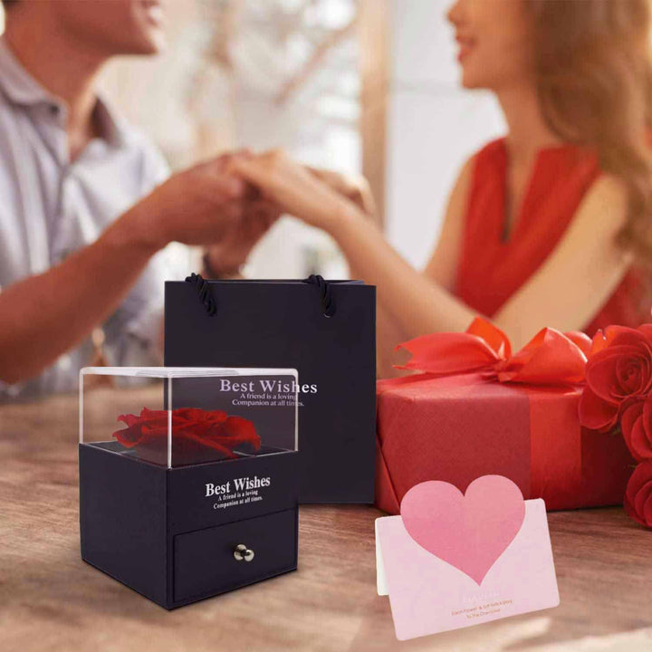LIHELEI Handgefertigte Rosen Schmuck Geschenk Box mit Herz Kette Halskette für Damen, Geschenke für