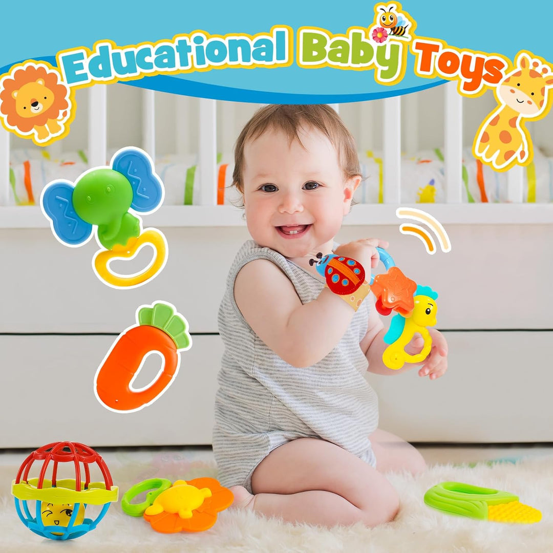 Wootoyz 14 Pcs Rasseln Beissring Set Baby Spielzeug ab 0-12 Monate, Baby Geschenk Junge Mädchen 0-12