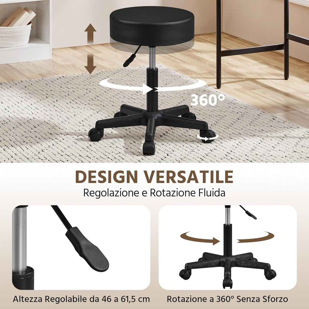 Yaheetech Rollhocker höhenverstellbar,Arbeitshocker Bürohocker 360° drehbar mit Rollen,Hocker Drehho