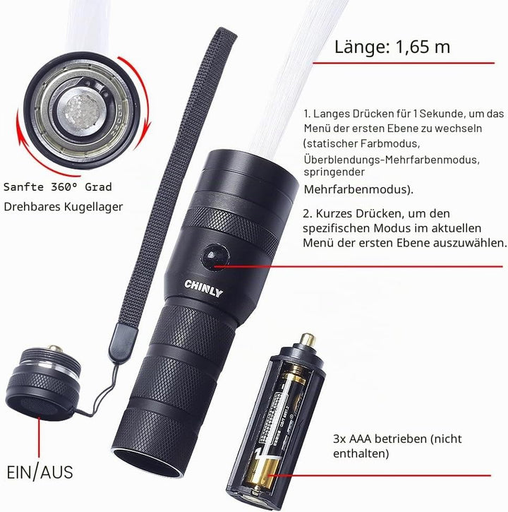 CHINLY LED-Faser Optik Peitsche Dance Space Peitsche Super helles Licht 40 Farb-Effekt-Modus 360° dr