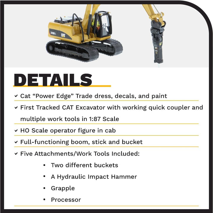 Diecast Masters 85652 - Caterpillar Bagger mit Zubehör 320D, Massstab 1:87, ca. 11,7 x 4,5 x 4,8 cm,