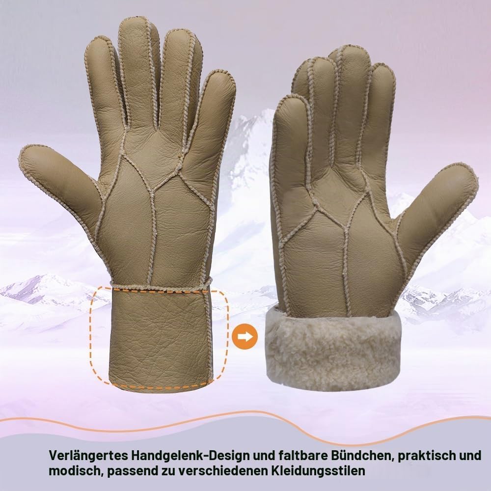 MGGMOKAY Damen Lederhandschuhe Schaffell Handschuhe aus Shearling Warme Winterhandschuhe XL Beige, X