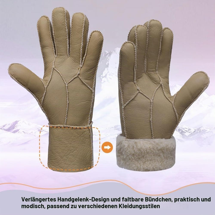 MGGMOKAY Damen Lederhandschuhe Schaffell Handschuhe aus Shearling Warme Winterhandschuhe XL Beige, X