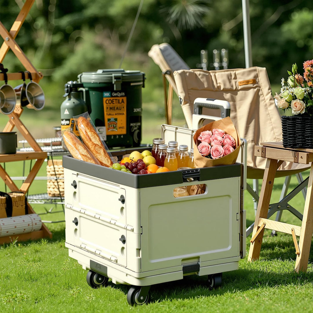 48L Einkaufstrolley klappbar 3-in-1 Boxwagen Beige | Alu+PP, 48L Boxvolumen, 3-in-1 als Plattformwag
