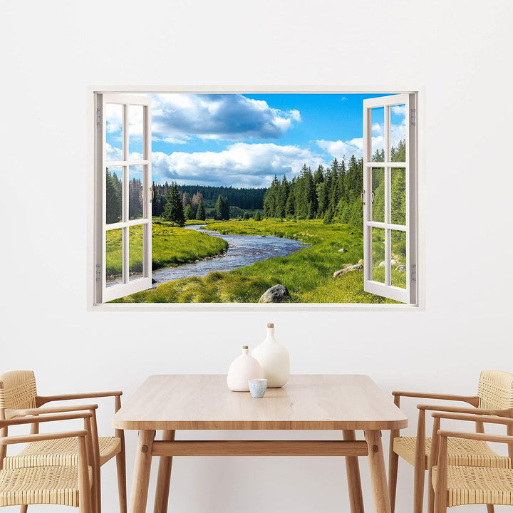Leinwandbild mit Fensterblick – Berge und Fluss 60 x 40 cm - Keilrahmen mit Druck, Berge und Fluss 6