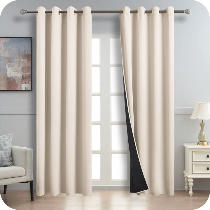 MRTREES Verdunklungsvorhänge Beige Vorhang Sonnendicht 100% Gardine Blickdicht, 245 cm Lang, 140 cm