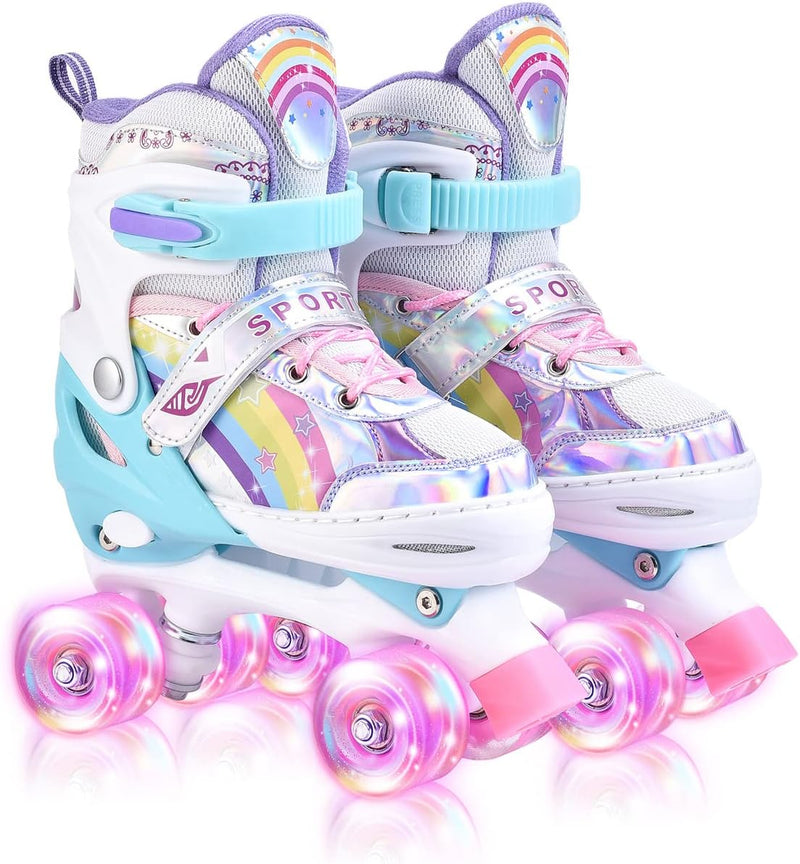 YUDOXN Rollschuhe Mädchen Verstellbar.komfortabl LED Rollerskates für Jugendliche und Anfänger.3 Grö