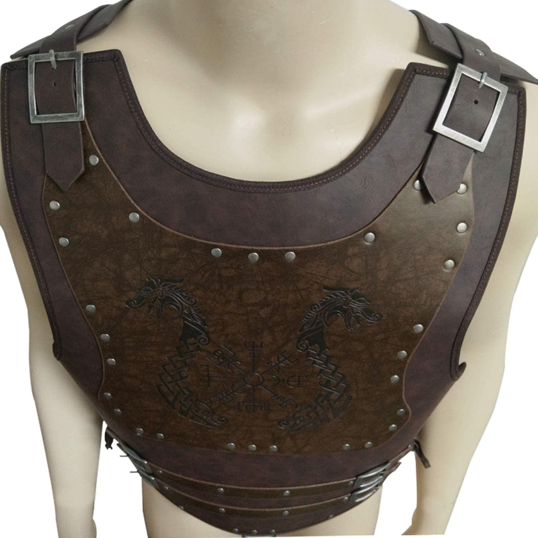 HiiFeuer Viking Warrior PU Leder Brustpanzer, Retro Ritter Leder Körperpanzer, Mittelalterliche Rüst