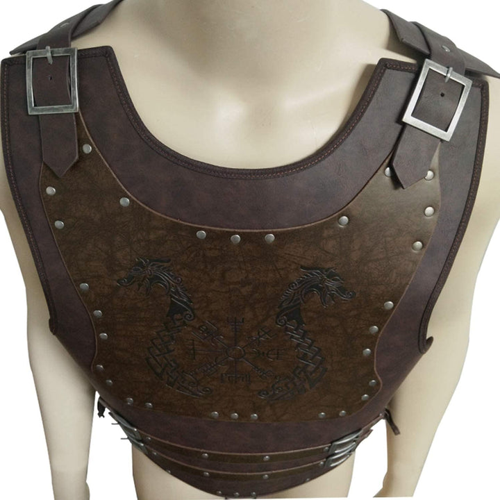 HiiFeuer Viking Warrior PU Leder Brustpanzer, Retro Ritter Leder Körperpanzer, Mittelalterliche Rüst