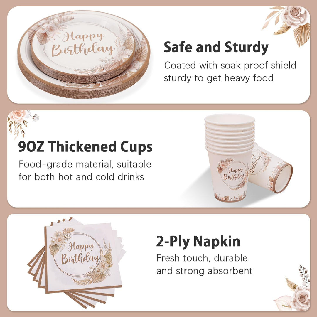 Partygeschirr Set Geburtstag für 25 Gäste, 125pcs Bohème-Stil Wiederverwendbare Partygeschirr Set Ge