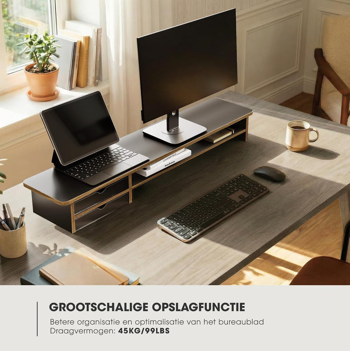 Fenge Dual Monitorständer Riser mit 2 Acryl Schubladen 108cm Grosse Computer Bildschirmständer für P