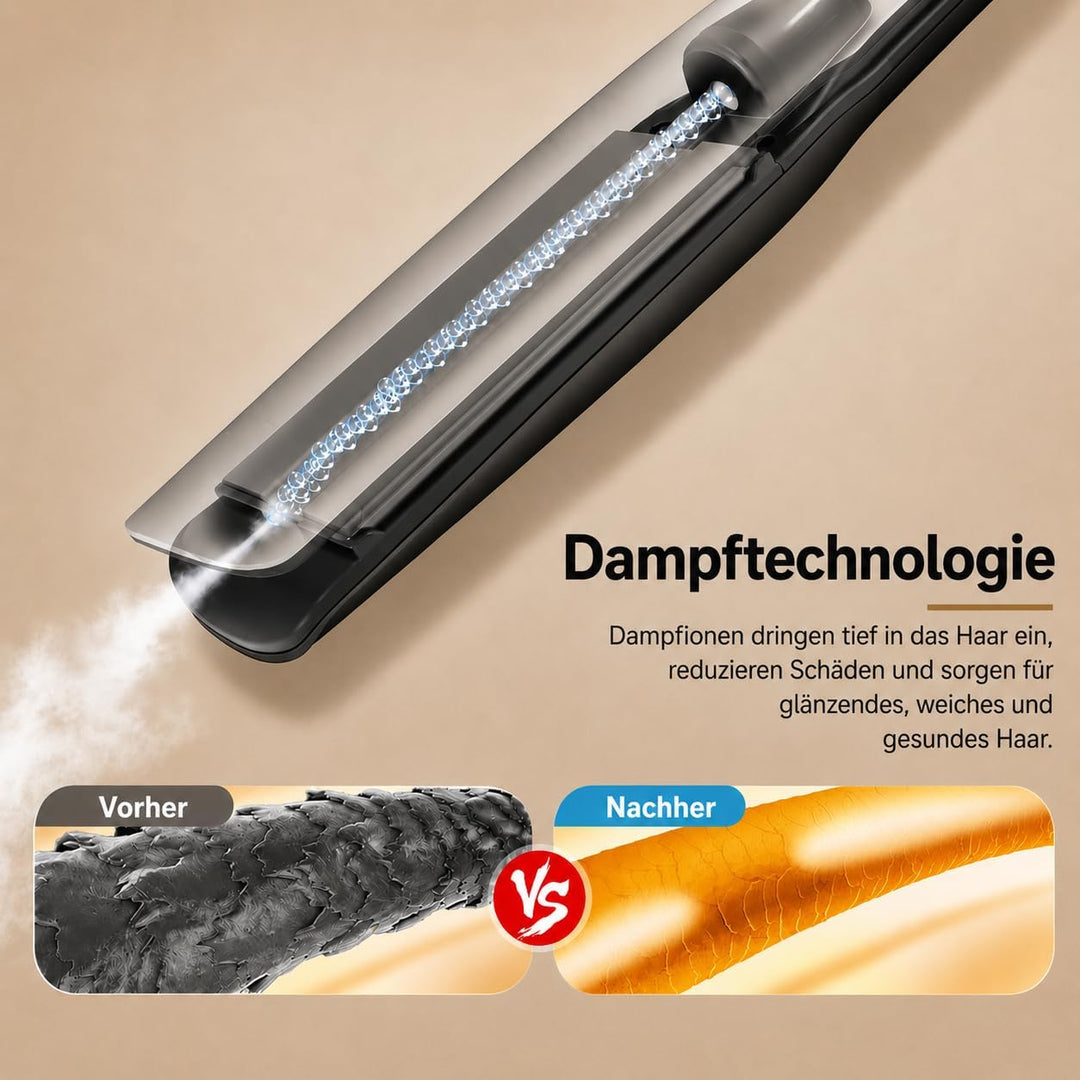 Glätteisen Locken Lockenstab und Glätteisen 2-in-1, Professionelles Haarglätter Dampf & 42mm Breite