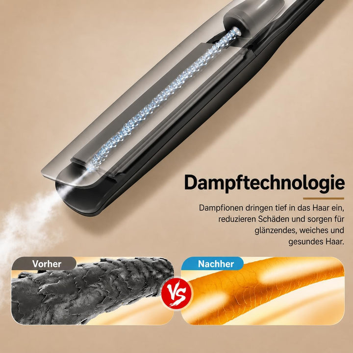Glätteisen Locken Lockenstab und Glätteisen 2-in-1, Professionelles Haarglätter Dampf & 42mm Breite