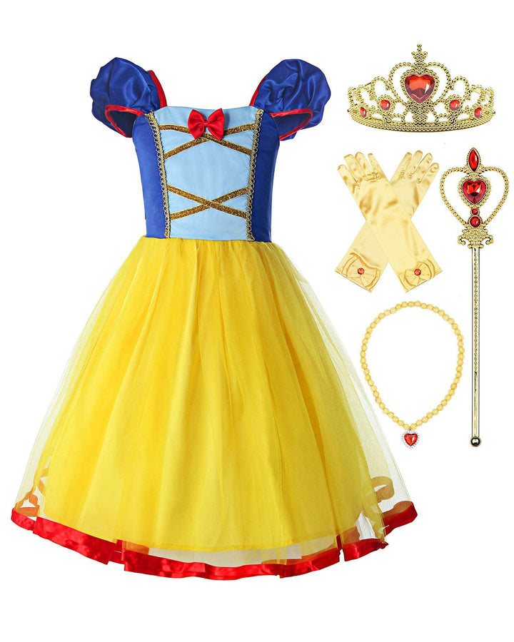 ReliBeauty Mädchen Elastische Taille Rückenfreie Prinzessin Kleid Kostüm, Gelb, mit Zubehör, 120 Gel