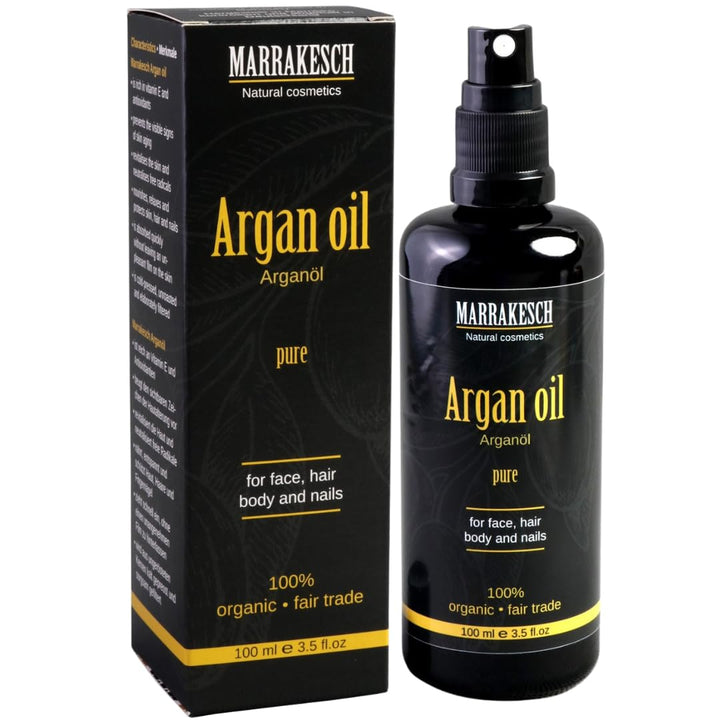 MARRAKESCH Bio Arganöl kaltgepresst 100ml mit Spritzaufsatz 100% reines BIO nativ, Vegan Gesichtsöl
