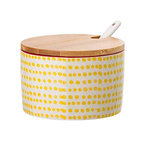 Bloomingville Salztopf mit Deckel und Löffel Susie Retro Zuckerdose Vintage Topf für Marmelade Ø 10