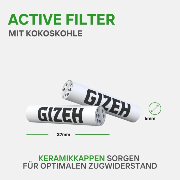 GIZEH BLACK Active Filter – Aktivkohlefilter slim 6 mm Durchmesser – Aktivkohlefilter slim mit Aktiv