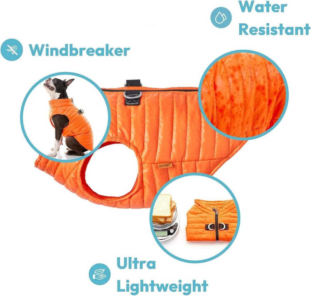 Gooby Puffer Hundeweste – Orange, XSmall – Ultra Dünn Wasserabweisend Reissverschluss Hundejacke mit