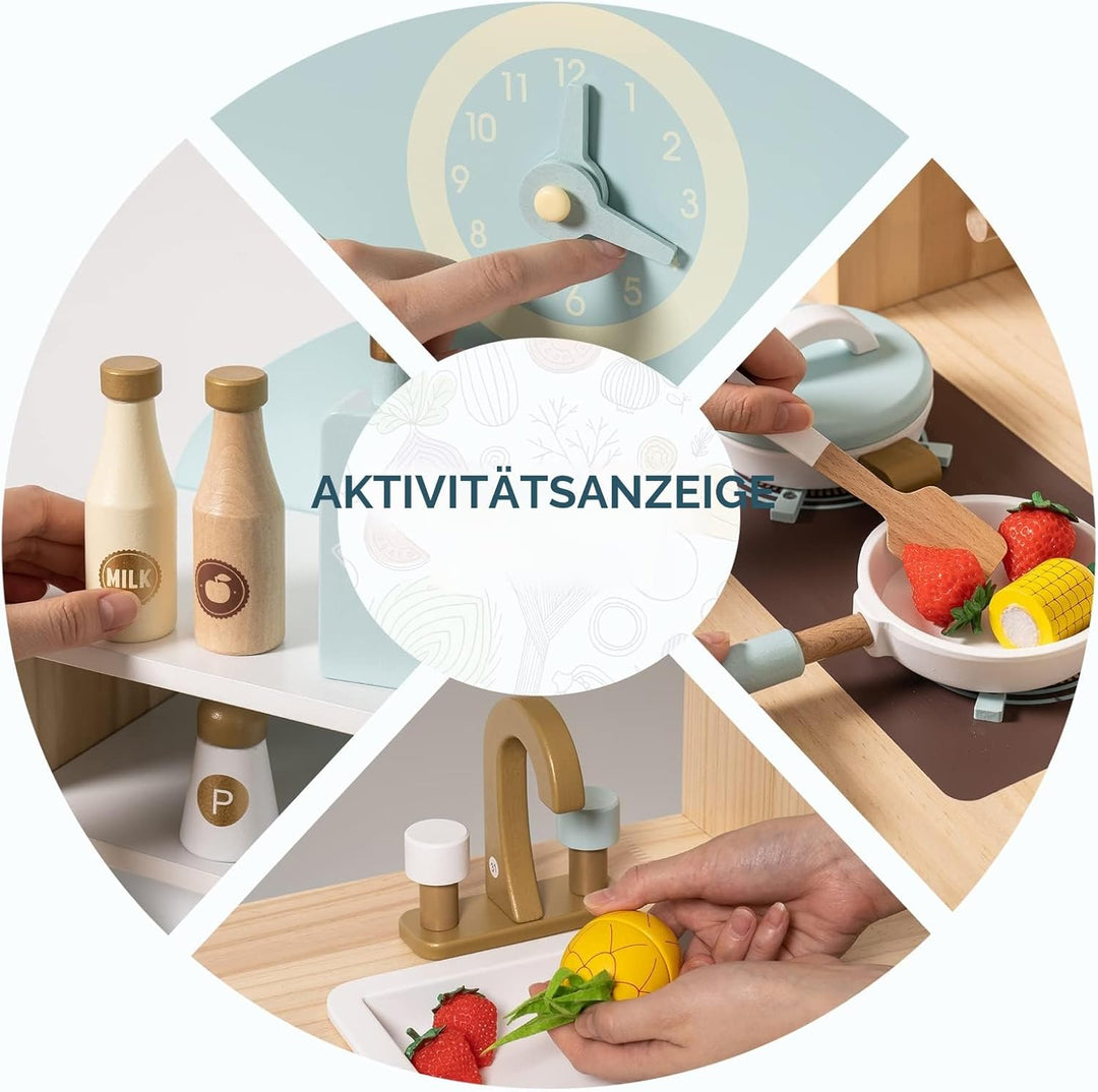 ROBOTIME Küchenspielset aus Holz für Kinder, Spielküche für Kleinkinder, grosse Kinder, Mädchen, Jun