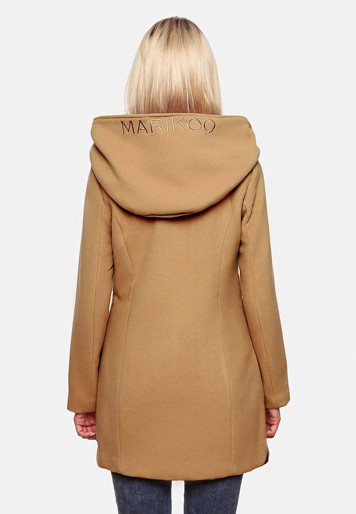 MARIKOO Damen Mantel in Wollmantel-Optik Warmer Trenchcoat mit Kapuze Maikoo XS-5XL XL Braun, XL Bra