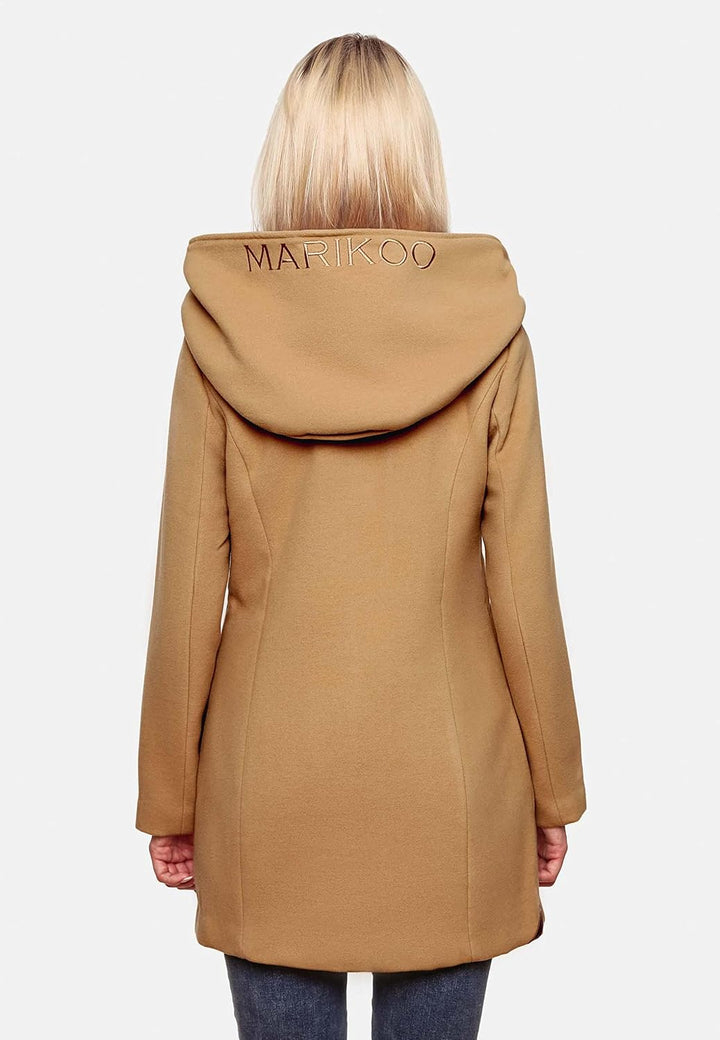 MARIKOO Damen Mantel in Wollmantel-Optik Warmer Trenchcoat mit Kapuze Maikoo XS-5XL M Braun, M Braun