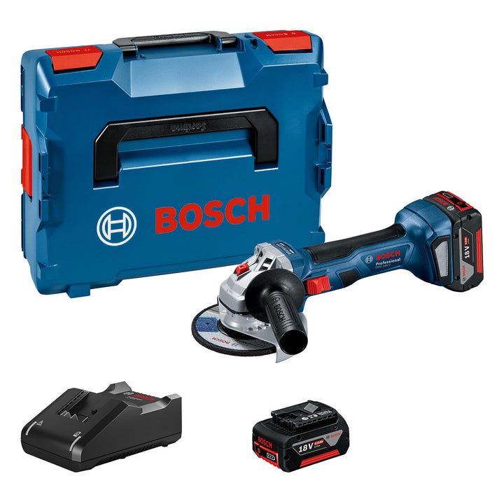 Bosch Professional 18V System Akku Winkelschleifer GWS 18V-7 (125 mm Scheiben-Ø, 2x4.0 Ah Akku, Lade