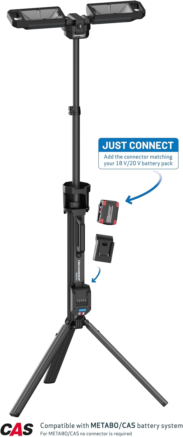 SCANGRIP Tower 8 Connect, Stativ mit LED-Strahlern 8000 Lumen und Universelles Stromversorgungssyste