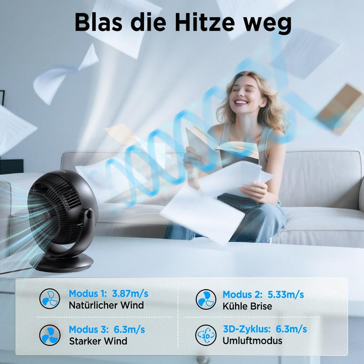 EasyAcc Ventilator Leise, 25dB Tischventilator sehr Leise, 90° Auto-Oszillation Horizontal und Verti