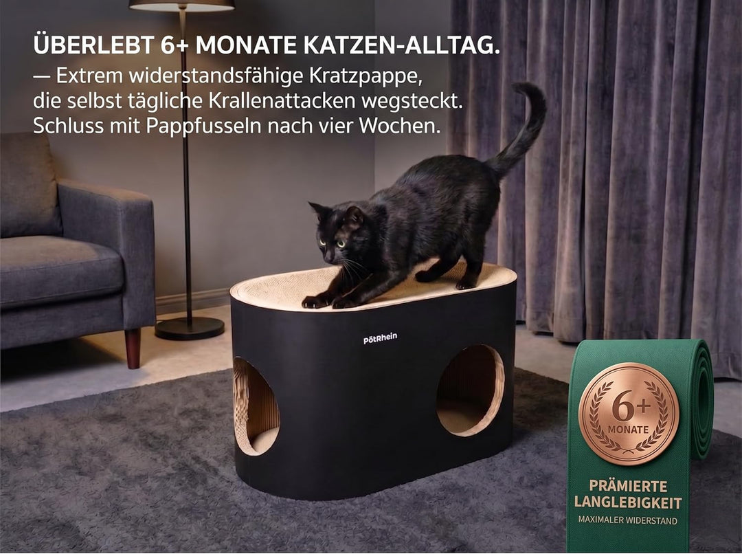 PetRhein Kratzbrett für Katzen aus Kratzpappe,3-in-1 grosses Katzenhöhle mit Kratzmatte &amp; Katzenbett