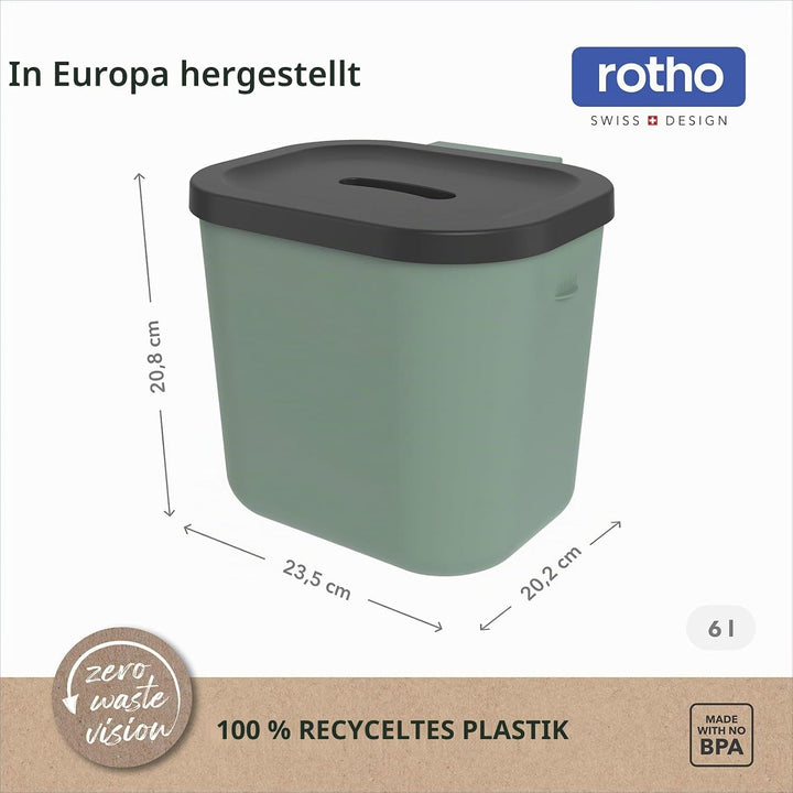 Rotho Salsa Biomülleimer 6 l mit Deckel Komposteimer, integrierte Hängevorrichtung, 23,5×20,2×20,8cm