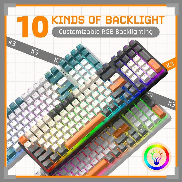 ZIYOU LANG K3 PRO Mechanische Gaming-Tastatur, RGB, schwarz beleuchtete, kabelgebundene Tastatur, ro
