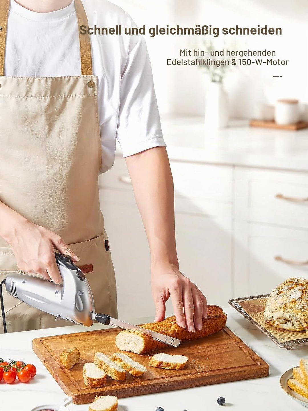 Yabano Elektromesser 150W für Brot und Fleisch mit Tranchiergabel | Sicherheitsverriegelung Ergonomi