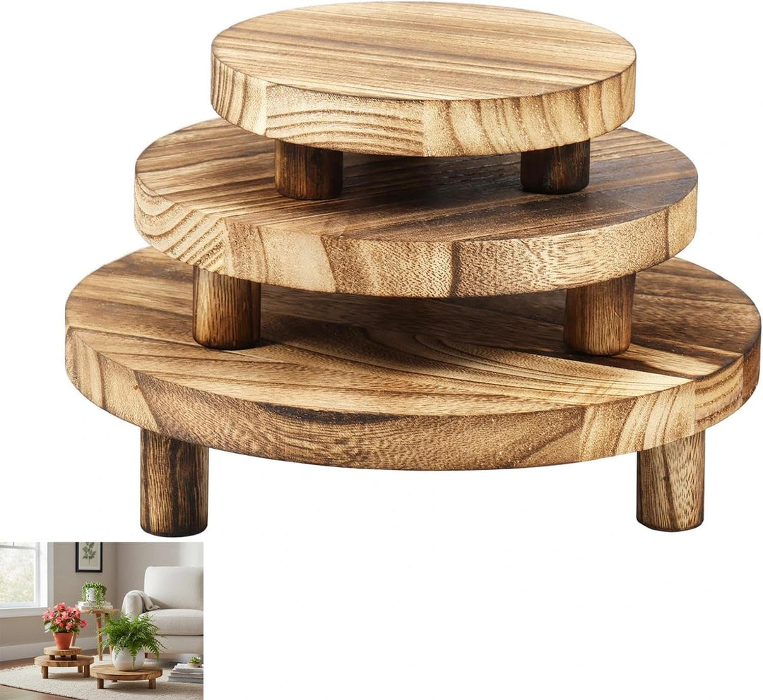 3 Set pflanzenhocker,blumenhocker holz,pflanzenhocker holz | Blumenständer Akazienholz Ø 25/20/15 cm